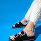 Dungeon - Black Knit Double Strap Stone Buckle Slide (Women)