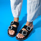 Dungeon - Black Knit Double Strap Stone Buckle Slide (Women)