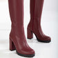 Here are 15 keywords for high knee burgundy boots with high heels:

high knee boots, burgundy boots, high heels, stiletto boots, elegant footwear, fall fashion, trendy boots, luxe leather, sophisticated style, bold statement, sleek silhouette, night out boots, chic design, women's footwear, glamour boots.