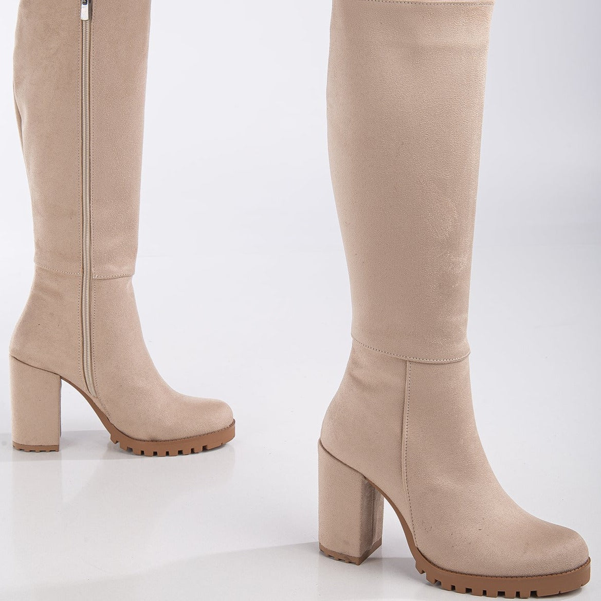 Alize Beige Suede Wide Calf Platform Boots