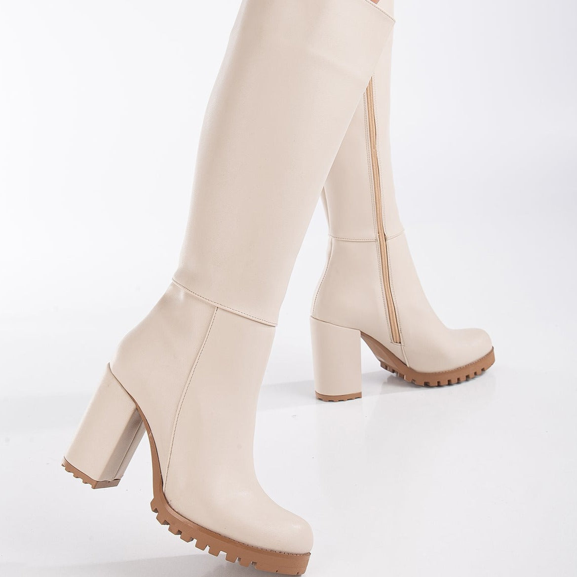 Beige wide outlet calf boots