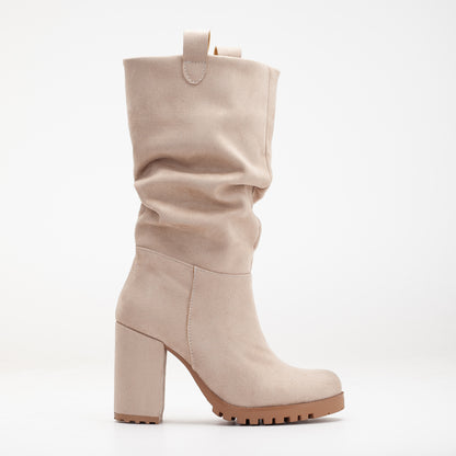 Anais - Beige Suede Slouch Platform Boots