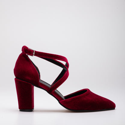 Sina - Dark Red Velvet Heels, Burgundy Velvet Shoes