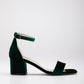 Hera - Green Velvet Low Heel Sandals with Ribbon