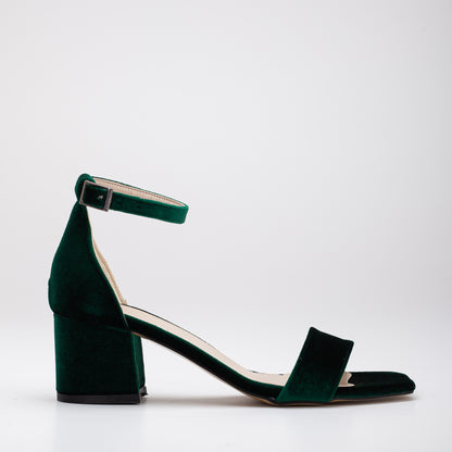 Iva - Green Velvet Low Heel Sandals