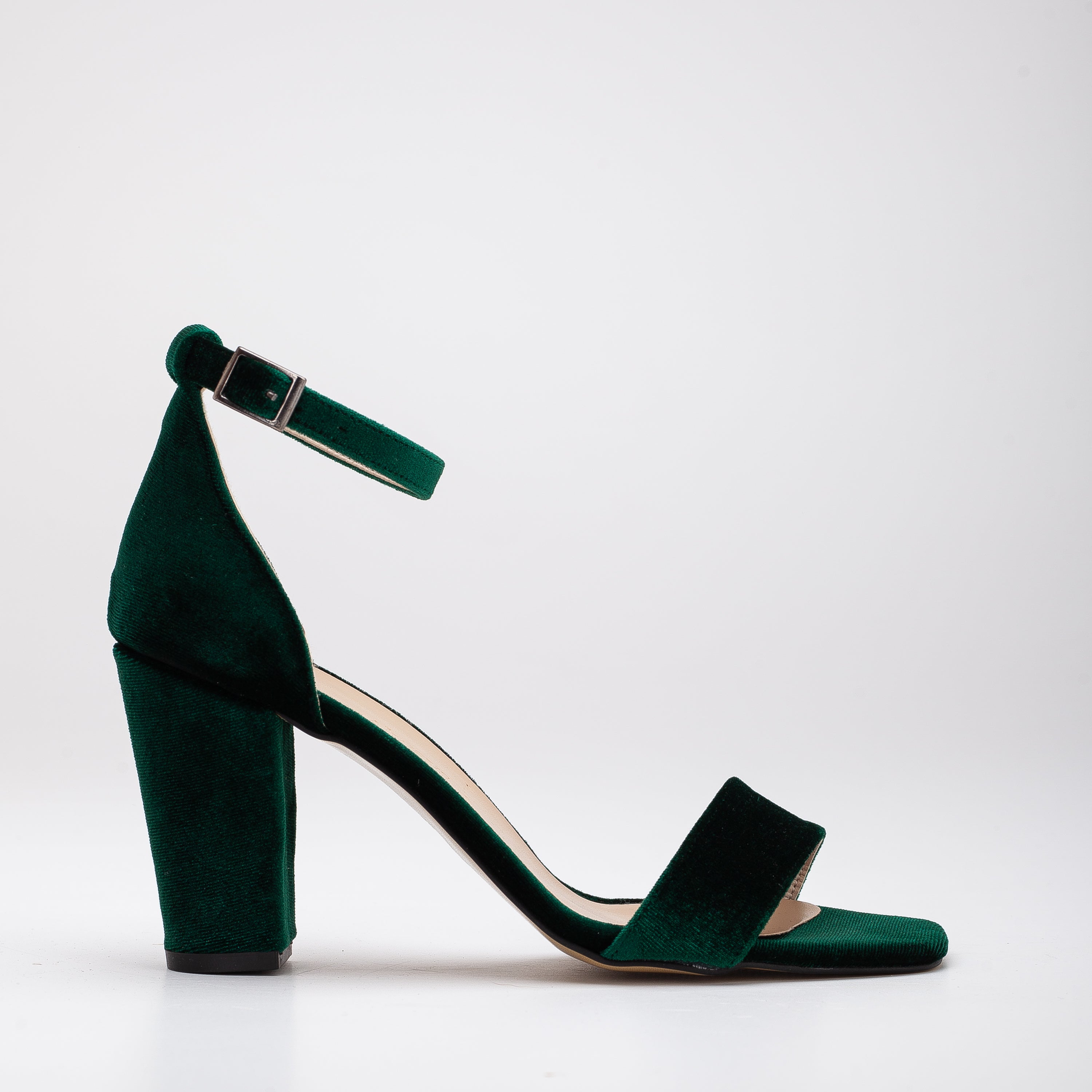 Green velvet block heels sale