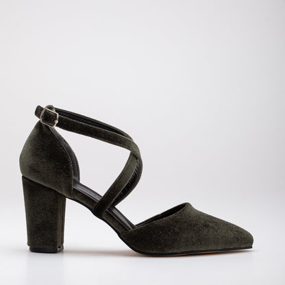Sina - Olive Green Velvet Heels