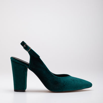 Emma - Green Velvet Slingback Heels