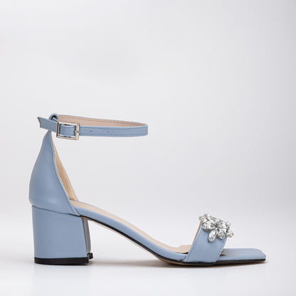 Blue Wedding Shoes with Rhinestones, Blue Block Heels, Blue Heels with Floral Rhinestones, Baby Blue Heels, Blue Sandals, Blue Wedding Heels