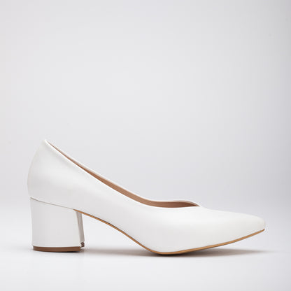 Mariam - White Block Heel Stiletto
