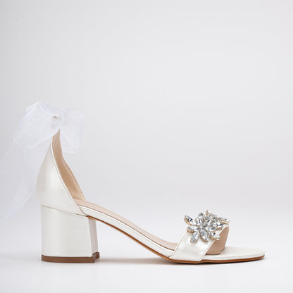 Helen - Ivory Wedding Shoes Rhinestone and Ribbon