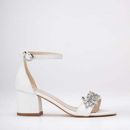 Adeline - White Wedding Shoes with Rhinestones