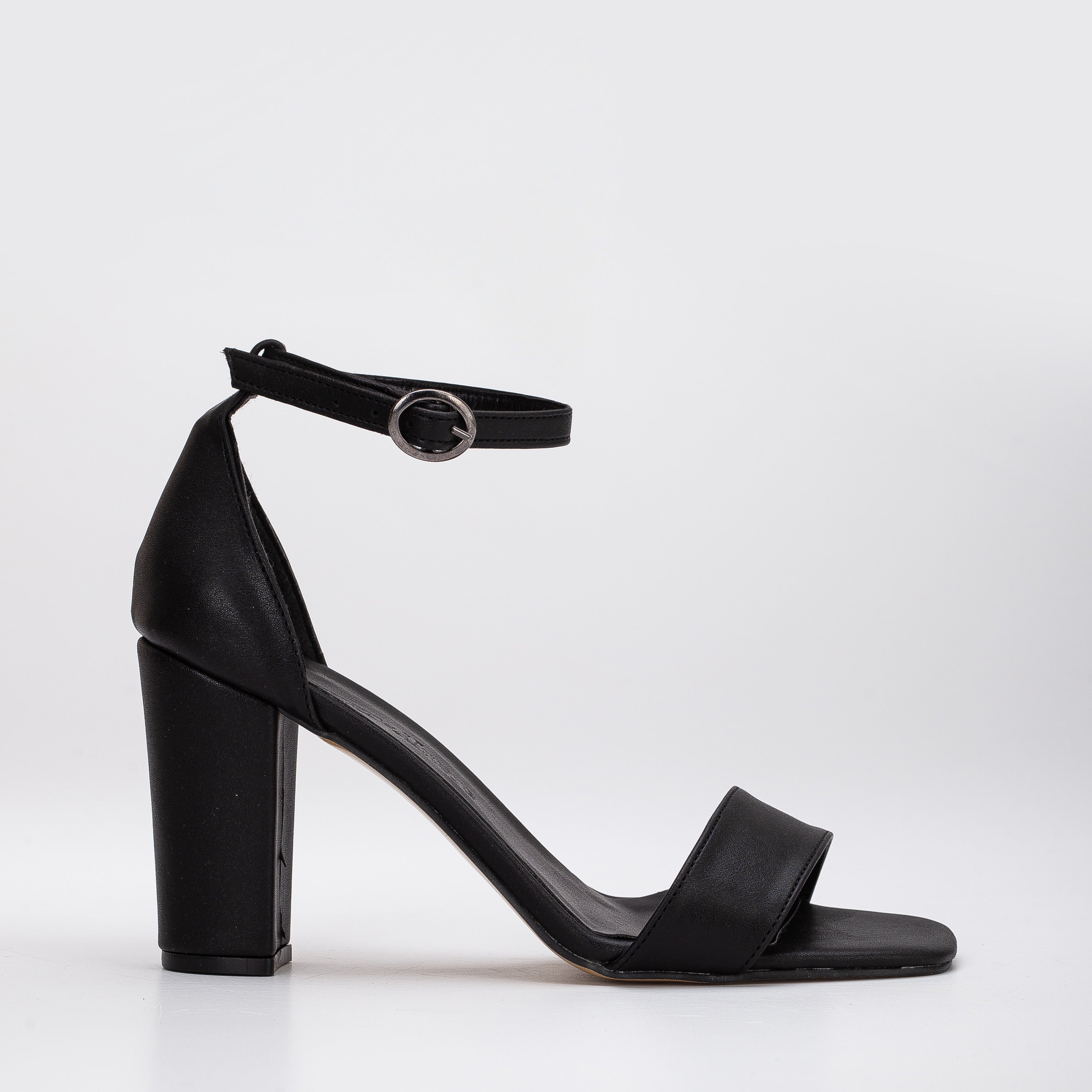 Black open shop toe block heels