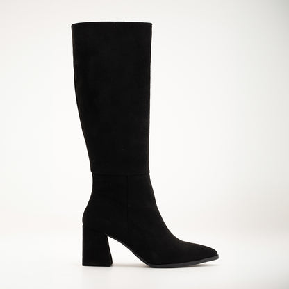 Vegan black knee-high boots, black vegan boots, cruelty-free knee-high boots, sustainable black boots, eco-friendly knee-high boots, vegan leather black boots, women's vegan black boots, stylish black vegan boots, faux leather knee-high boots, black boots for women.
