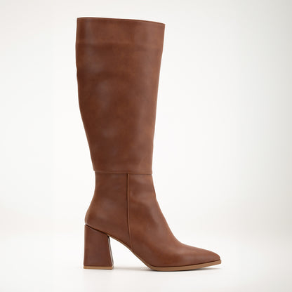 Vegan knee-high boots, black knee-high boots, tobacco brown knee-high boots, sustainable knee-high boots, cruelty-free knee-high boots, eco-friendly knee-high boots, vegan leather knee-high boots, women's knee-high boots, stylish knee-high boots, faux leather knee-high boots.