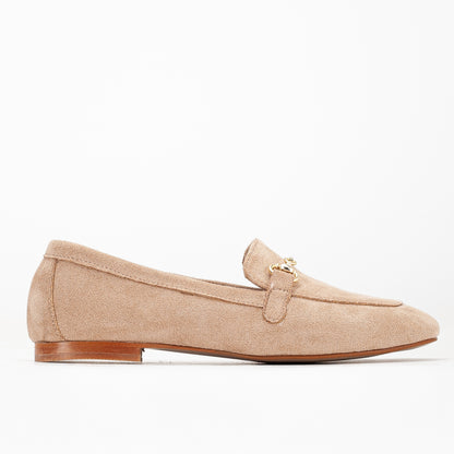 Olly - Dark Beige Suede Horsebit Loafers