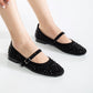 Emilie - Black Studded Crystal Mary Jane Flats