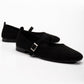 Emilie - Black Suede Mary Jane Flats