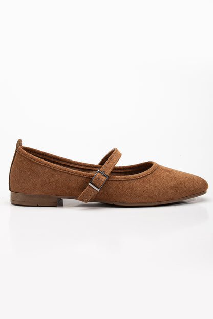 Emilie - Cognac Brown Suede Mary Jane Flats