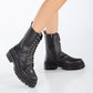 Selene - Black Combat Boots with Sparkling Laces