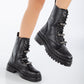 Irene - Black Combat Boots with Rhinestones