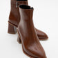 Alba Cognac Brown Block Heel Boot (Women)