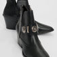 Kenda Black Buckle Block Heel Boot (Women)