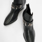Kenda Black Buckle Block Heel Boot (Women)