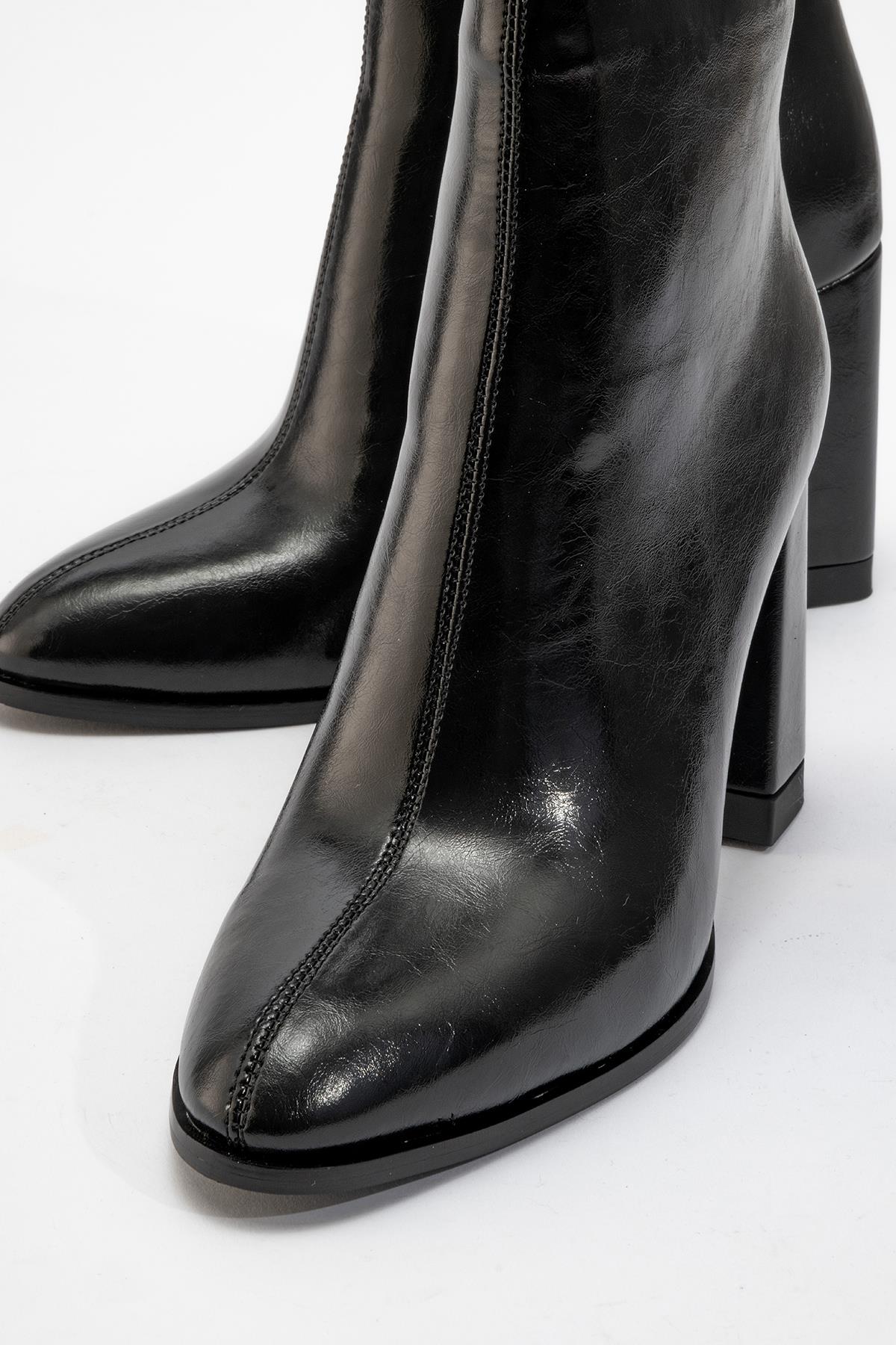 Prologue Shoes Jewel High Heel Boot - Black Faux Leather