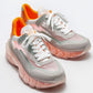 Women's Chunky Vegan Sneakers in Pink Coral Gray Color