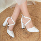 Wedding Block Heels, White Wedding Shoes, White Block Heels, Pointy Toe Heels,