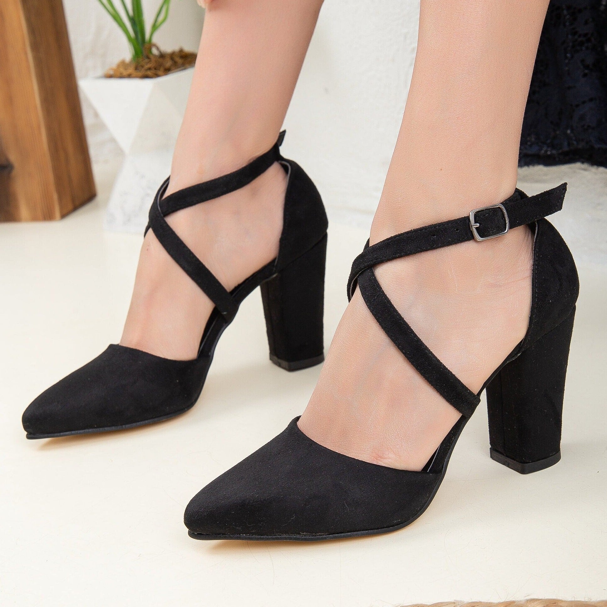 Black Stiletto Heel - Ankle Strap Heels - Pointed-Toe Pumps - Lulus