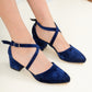 Blue Velvet Heels, Blue Velvet Shoes, Blue Low Heels, Navy Blue Heels, Criss Cross Heels, Blue Block Heels, Blue Wedding Heels, Blue Heels