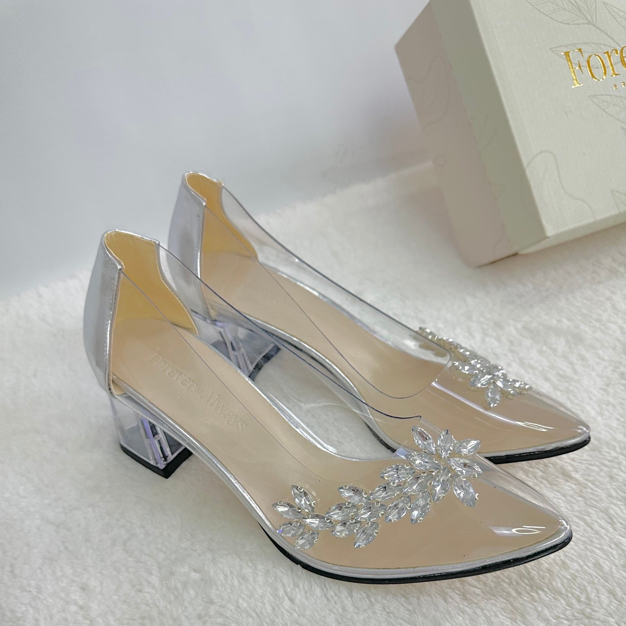 Silver low outlet heels for wedding