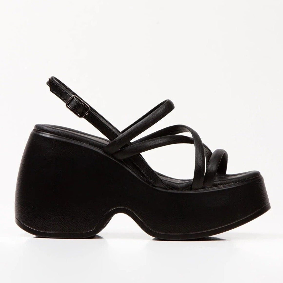 Diana - Black Chunky Wedge Sandals – Prologue Shoes