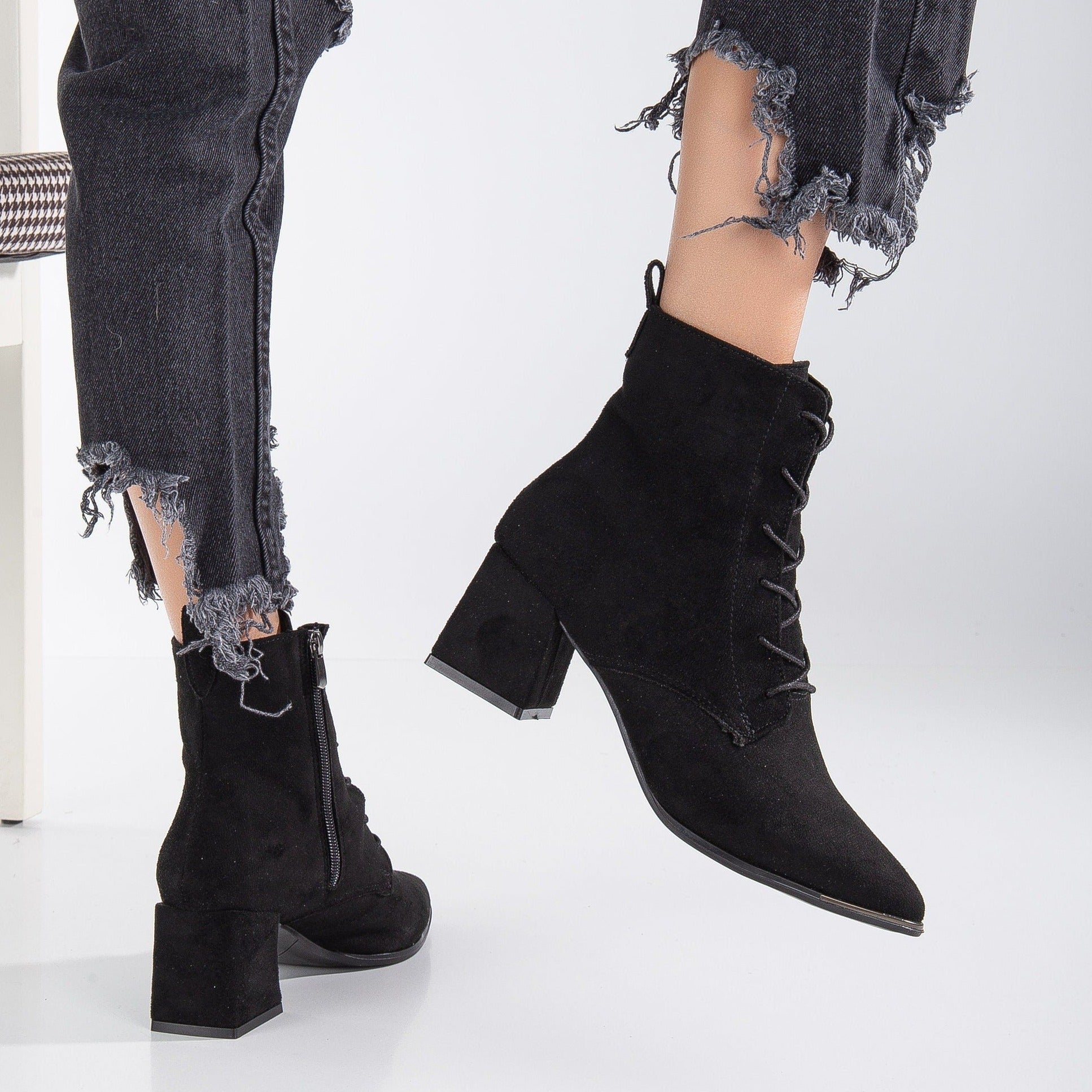 Ladies black suede lace up 2024 ankle boots