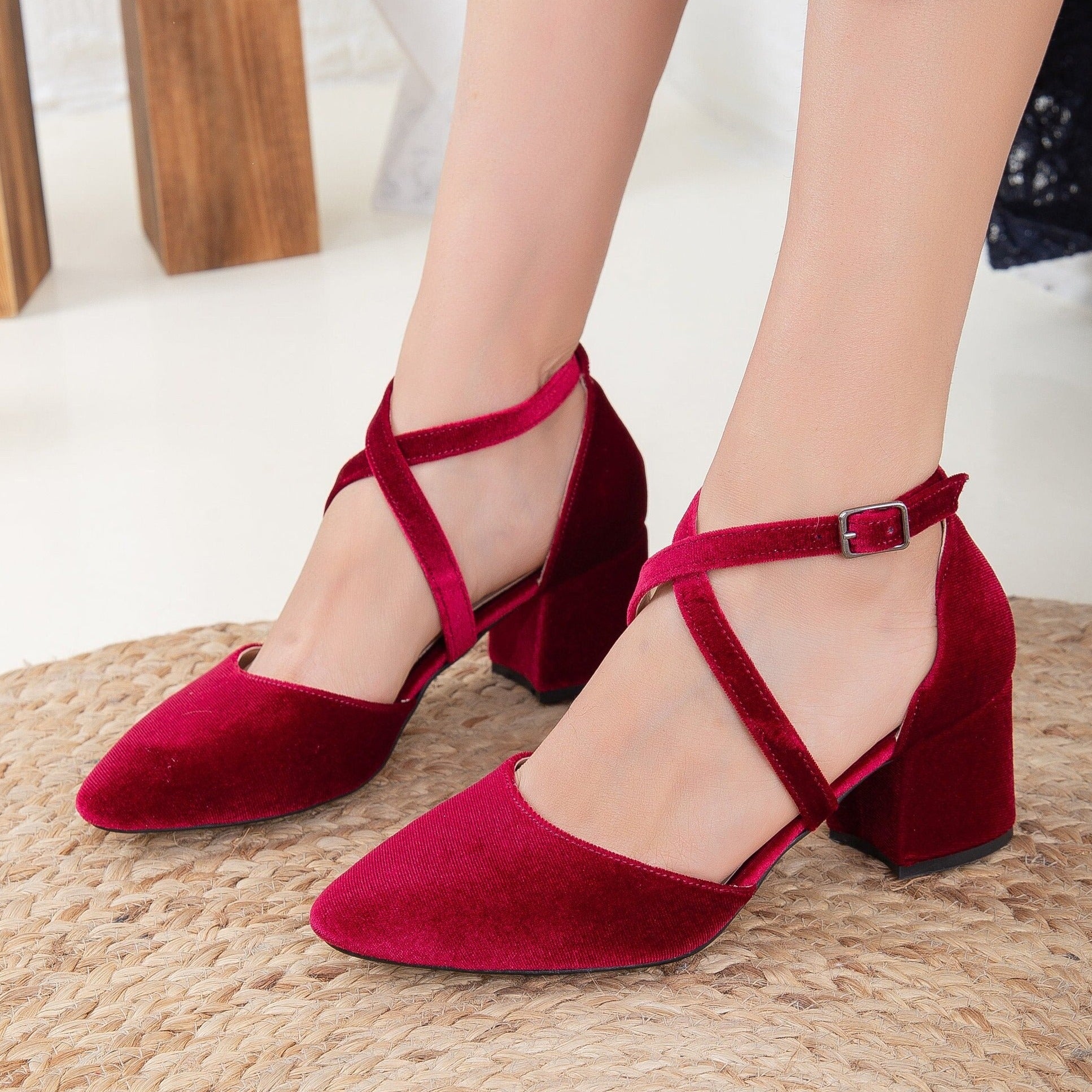 ASOS DESIGN Samson slingback mid heels in burgundy velvet | ASOS | Women  shoes, Burgundy shoes, Heels