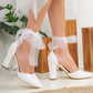 White Wedding Shoes, Wedding Heels with Ribbon, Wedding Block Heels, Shoes for Bride, Bridal High Heels, Bridal Block Heels, Bride Heels