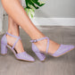 Lilac Glitter Wedding Shoes, Lilac Wedding Heels, Lilac Sparkling Heels, Lilac Bridal Shoes, Lilac Criss Cross Heels, Lilac Block Heels