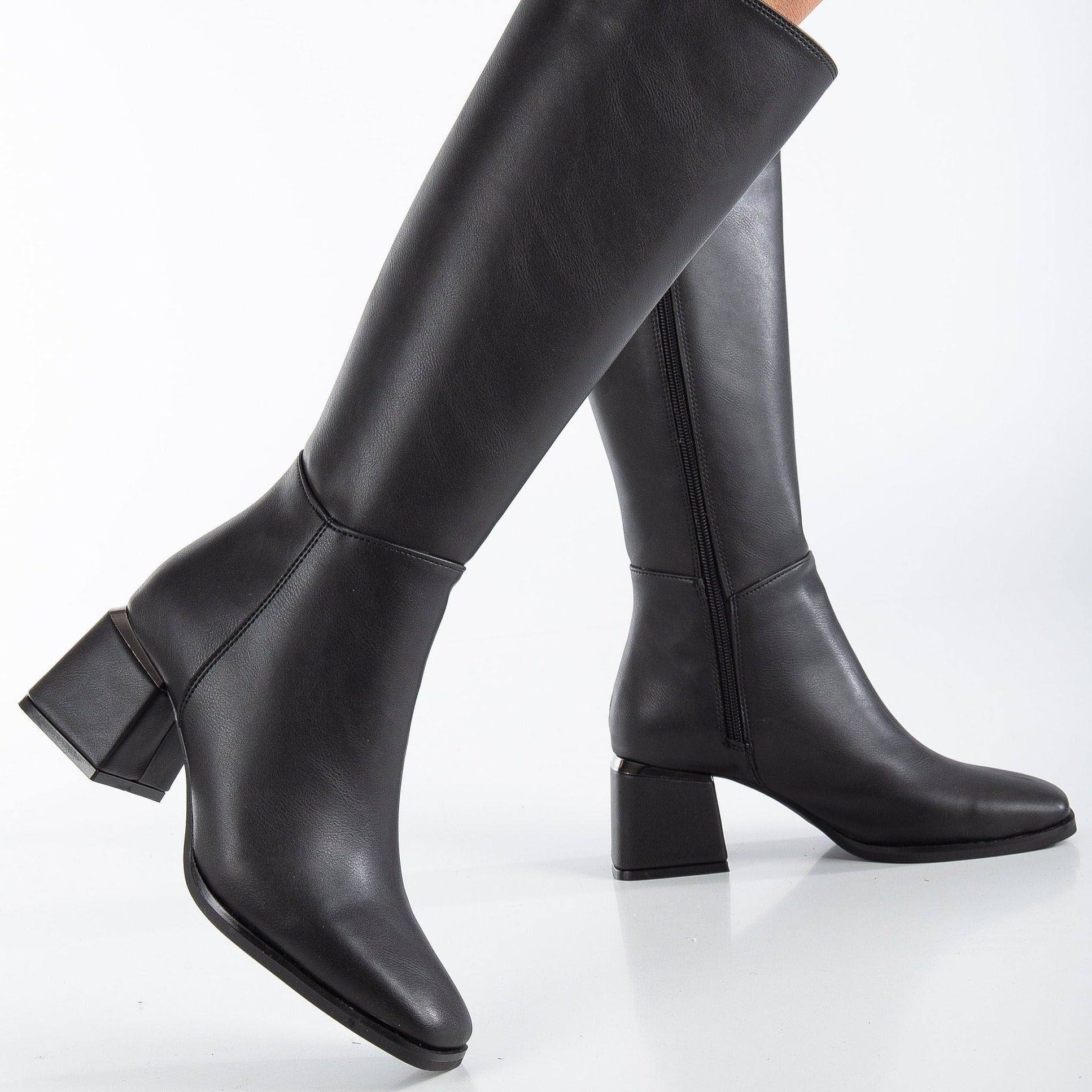 Women Vegan Leather Black High Heel Boots - Cat Girl Design - DOGO Store