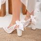 Wedding Shoes, Lace Slingback Shoes, Bridal Shoes with Ribbon, Ivory Slingback Heels, Ivory Lace Block Heels, Ivory Block Heels for Bride