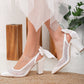 Wedding Shoes, Lace Slingback Shoes, Bridal Shoes with Ribbon, Ivory Slingback Heels, Ivory Lace Block Heels, Ivory Block Heels for Bride