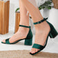 Green Velvet Sandals with Ribbon, Wedding Shoes, Green Velvet Sandals, Green Low Heels, Green Wedding Flats, Emerald Green Block Heels