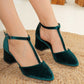 Green Velvet Wedding Shoes, Mary Jane Shoes, Green Velvet Bridal Heels, Green Velvet Block Heels, Green Velvet Low Heels, Green Block Heels
