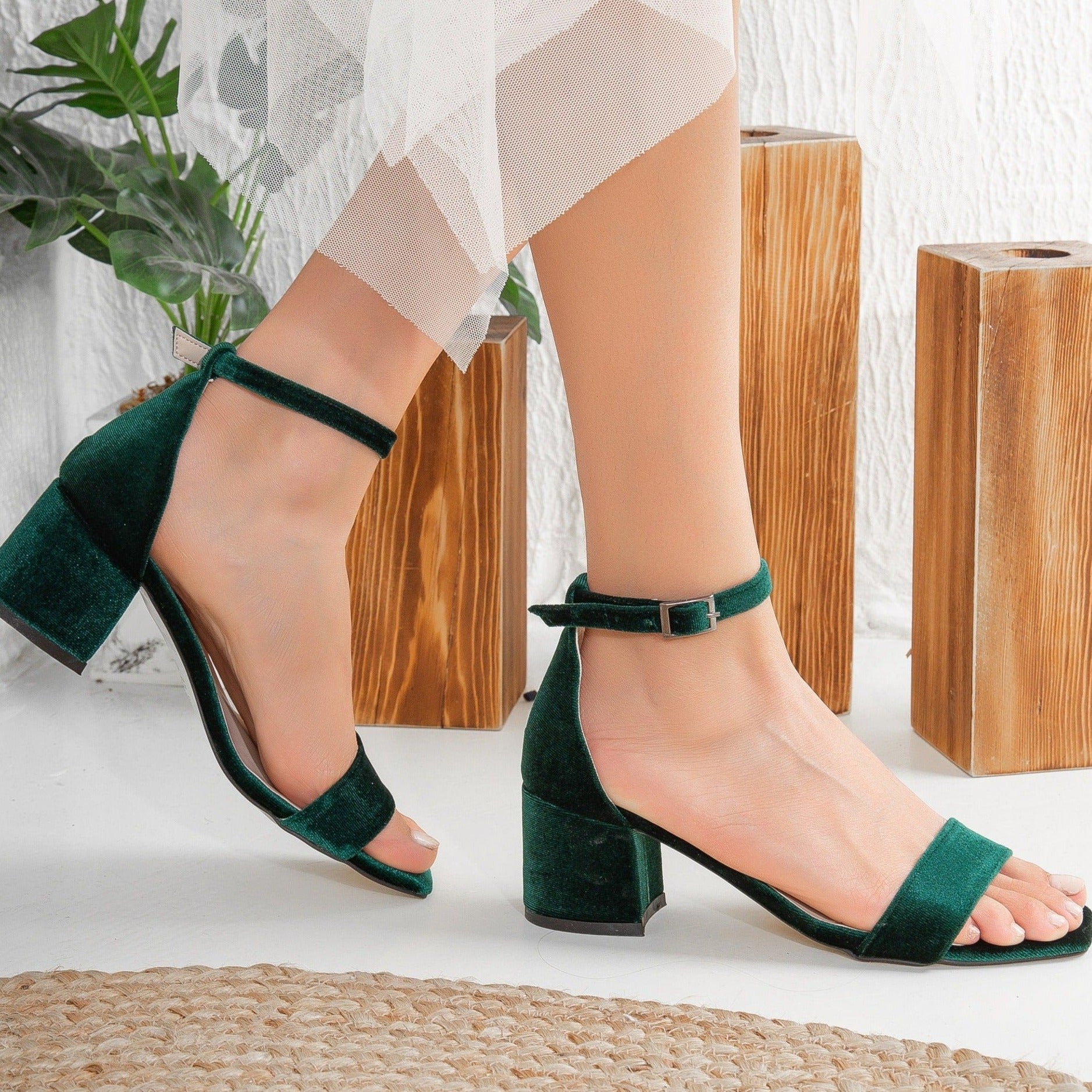 Bright Ankle Strap Round Toe Low Heel Sandals | Mysoft – MYSOFT