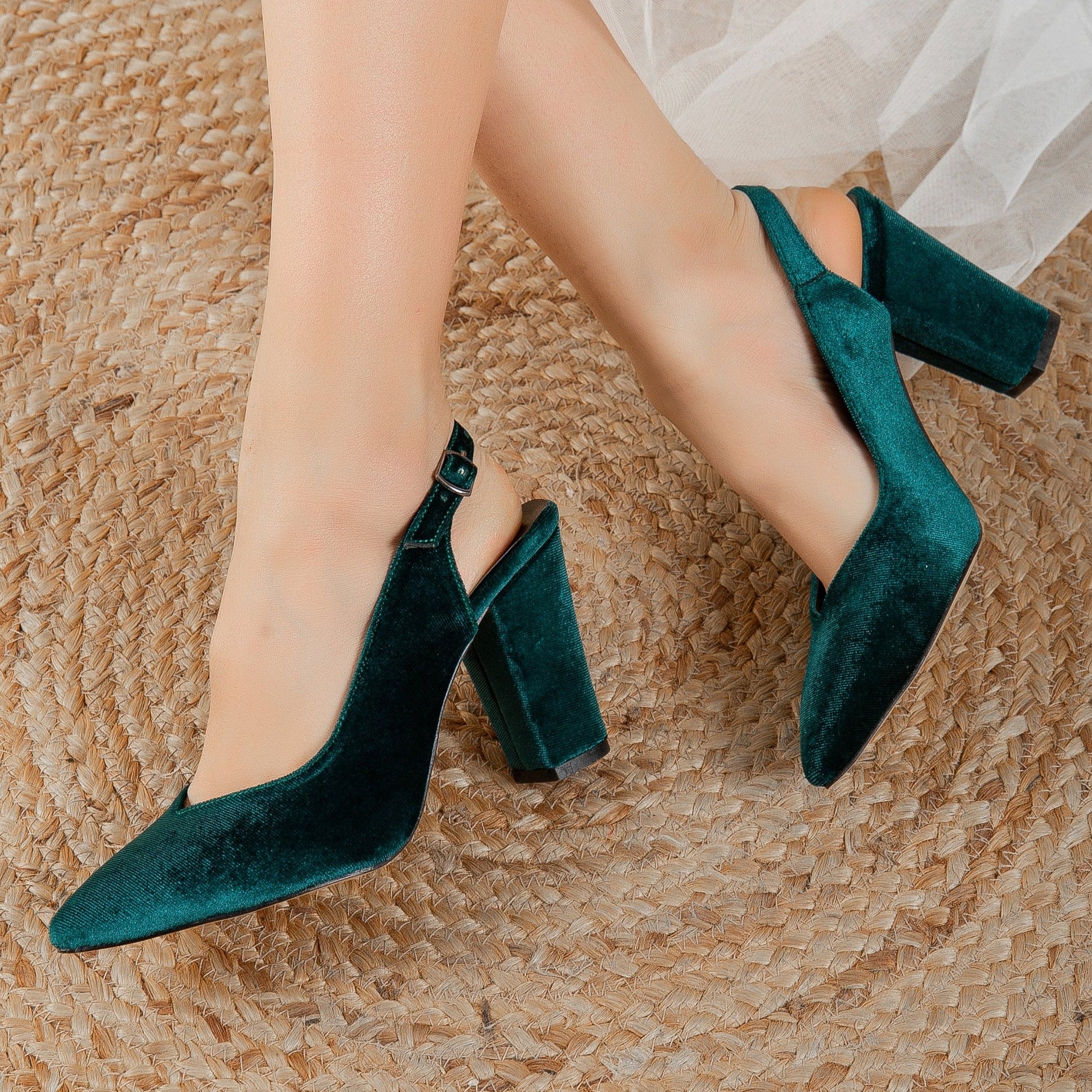 Dark green velvet on sale shoes