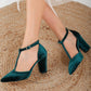 Green Wedding Shoes, Teal Green Velvet Heels, Green Block Heels, Green Mary Jane Shoes, Bridal Shoes, Green High Heels, Green Tango Shoes