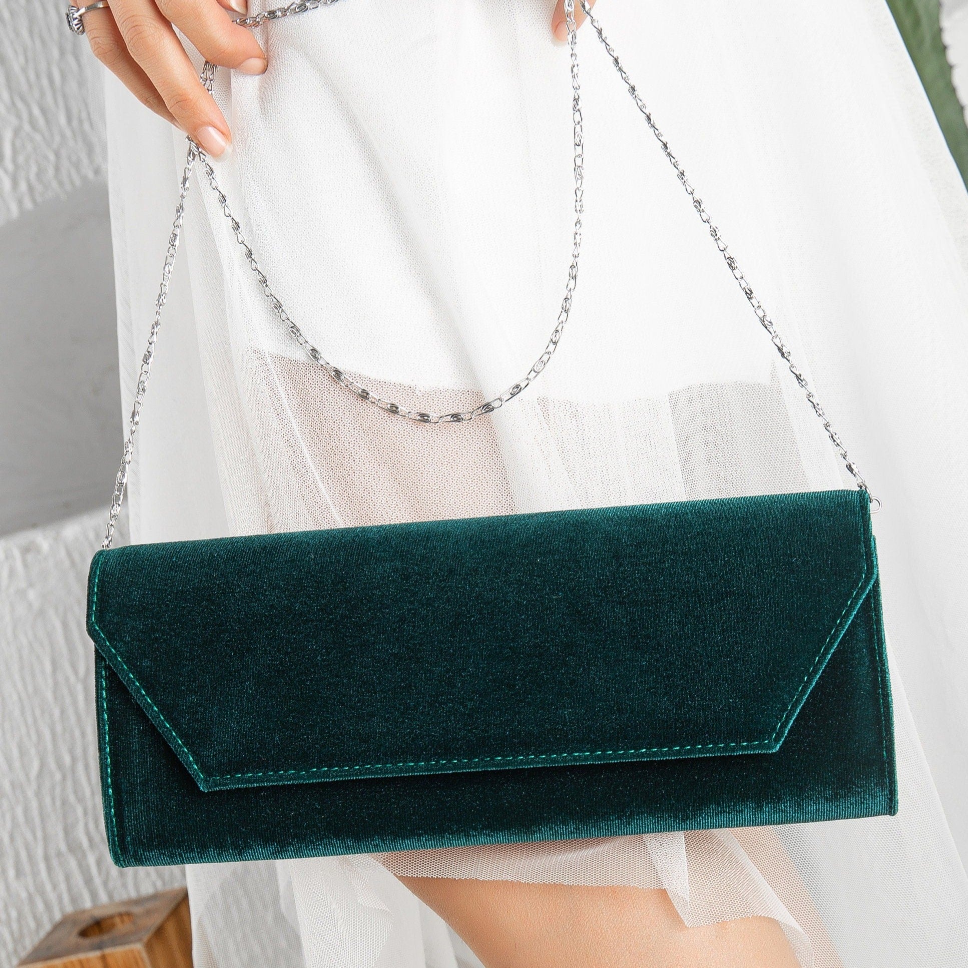 Emerald green suede clutch bag sale